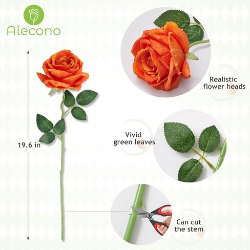 Alecono 𝟮𝟬𝙋𝙘𝙨 Fake Roses, 4in 𝘽𝙞𝙜 𝗩𝗲𝗹𝘃𝗲𝘁 Flower Head Champagne Roses Artificial Flowers with Stems for Wedding Decorations, Fake Roses Bouquet for DIY Home Party Decor in Kuwait