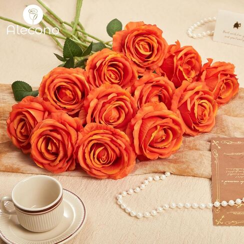 Alecono 𝟮𝟬𝙋𝙘𝙨 Fake Roses, 4in 𝘽𝙞𝙜 𝗩𝗲𝗹𝘃𝗲𝘁 Flower Head Champagne Roses Artificial Flowers with Stems for Wedding Decorations, Fake Roses Bouquet for DIY Home Party Decor in Kuwait