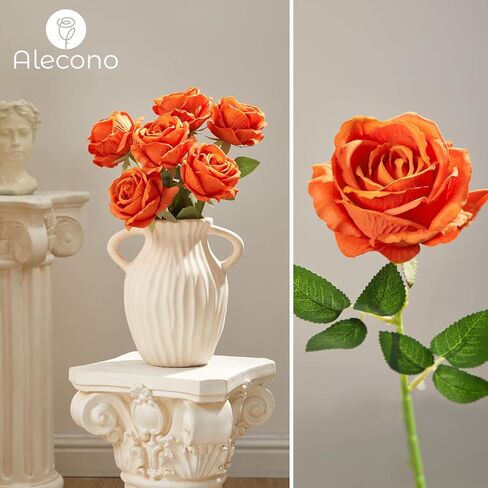 Alecono 𝟮𝟬𝙋𝙘𝙨 Fake Roses, 4in 𝘽𝙞𝙜 𝗩𝗲𝗹𝘃𝗲𝘁 Flower Head Champagne Roses Artificial Flowers with Stems for Wedding Decorations, Fake Roses Bouquet for DIY Home Party Decor in Kuwait
