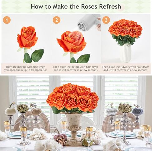 Alecono 𝟮𝟬𝙋𝙘𝙨 Fake Roses, 4in 𝘽𝙞𝙜 𝗩𝗲𝗹𝘃𝗲𝘁 Flower Head Champagne Roses Artificial Flowers with Stems for Wedding Decorations, Fake Roses Bouquet for DIY Home Party Decor in Kuwait