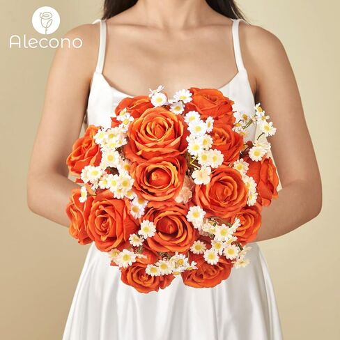 Alecono 𝟮𝟬𝙋𝙘𝙨 Fake Roses, 4in 𝘽𝙞𝙜 𝗩𝗲𝗹𝘃𝗲𝘁 Flower Head Champagne Roses Artificial Flowers with Stems for Wedding Decorations, Fake Roses Bouquet for DIY Home Party Decor in Kuwait