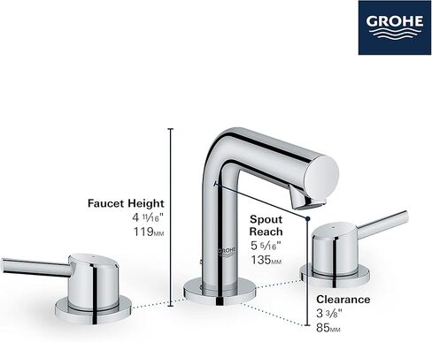 GROHE 20572001 Concetto، صنبور حمام واسع الانتشار مقاس 8 بوصة بمقبضين مقاس S 1.2 جرام في الدقيقة، كروم in Saudi Arabia
