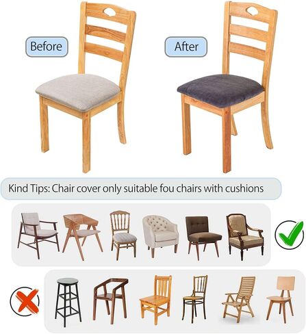 qiden Velvet Dining Chair Seat Covers, High Stretch Removable Washable Dining Room Upholstered Chair Seat Protector Slipcovers-Beige-4 Pcs in Saudi Arabia