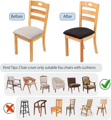 qiden Velvet Dining Chair Seat Covers, High Stretch Removable Washable Dining Room Upholstered Chair Seat Protector Slipcovers-Beige-4 Pcs in Saudi Arabia