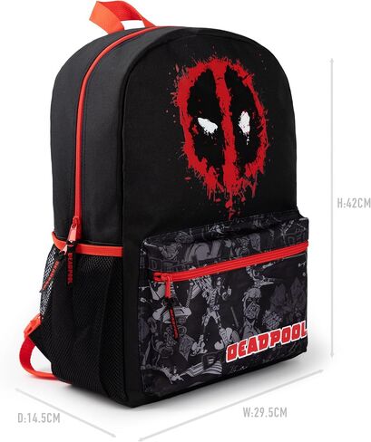 Marvel Deadpool Boys Backpack Black & Red Rucksack with Adjustable Straps Superhero School Bag For Kids Movie Merchandise in Saudi Arabia