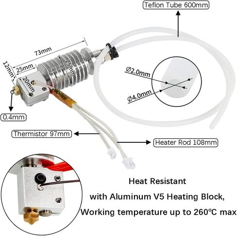 مجموعة V5 J-Head Hotend مع فوهة 0.4 مم + جورب سيليكون بركان V5، مجموعة بثق رأس طباعة سبائك الألومنيوم 1.75 مم خيوط ثلاثية الأبعاد بديلة للطابعة متوافقة مع Anycubic Vyper Hotend 24V 40W in Kuwait