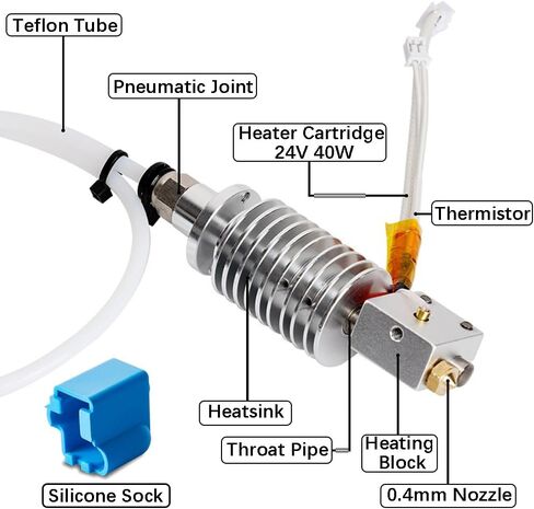 مجموعة V5 J-Head Hotend مع فوهة 0.4 مم + جورب سيليكون بركان V5، مجموعة بثق رأس طباعة سبائك الألومنيوم 1.75 مم خيوط ثلاثية الأبعاد بديلة للطابعة متوافقة مع Anycubic Vyper Hotend 24V 40W in Kuwait