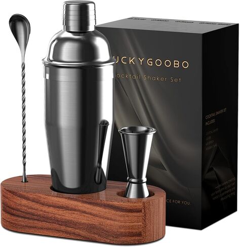 LUCKYGOOBO Cocktail Shaker Set,24 oz Martini Shaker,Bartender Kit with Stand,Stainless Steel Martini Mixer Built-in Strainer,Bar Tool Set,Drink Shaker,Fun Gifts. in Saudi Arabia
