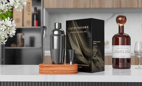 LUCKYGOOBO Cocktail Shaker Set,24 oz Martini Shaker,Bartender Kit with Stand,Stainless Steel Martini Mixer Built-in Strainer,Bar Tool Set,Drink Shaker,Fun Gifts. in Saudi Arabia
