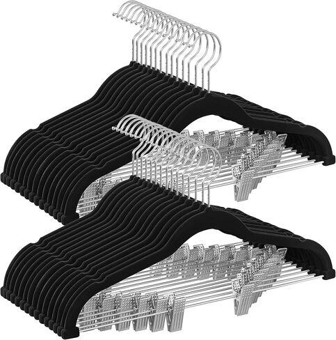 SONGMICS 20-Pack Pants Hangers, 16.7-Inch Long Velvet Hangers with Adjustable Clips, Heavy-Duty, Non-Slip Skirt Hangers, Space-Saving for Pants, Skirts, Coats, Dresses, Black UCRF012B20 in Saudi Arabia