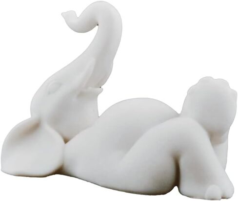 تمثال فيل الحظ الجيد مقاس 4 بوصات للتسكع مع تمثال الجذع المرتفع - هدايا الحظ السعيد، ديكور فنغ شوي، هدايا التأمل (4 بوصة، أبيض) in Kuwait