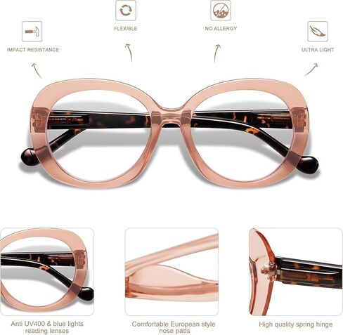 3-حزمة نظارات القراءة المتضخم الرجعية للنساء العصرية مستديرة الضوء الأزرق حجب قراء الكمبيوتر إطار أنيق AM6060 in Kuwait
