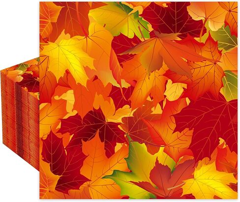 50 PCS Fall Leaves Cocktail Napkins Maple Leaves Paper Napkins Disposable 3-ply Fall Leaf Beverage Napkins for Thanksgiving Autumn Harvest Birthday Party Supplies, 5 x 5 Inch in Saudi Arabia