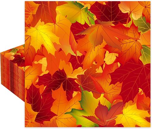 50 PCS Fall Leaves Cocktail Napkins Maple Leaves Paper Napkins Disposable 3-ply Fall Leaf Beverage Napkins for Thanksgiving Autumn Harvest Birthday Party Supplies, 5 x 5 Inch in Saudi Arabia