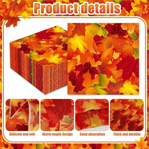 50 PCS Fall Leaves Cocktail Napkins Maple Leaves Paper Napkins Disposable 3-ply Fall Leaf Beverage Napkins for Thanksgiving Autumn Harvest Birthday Party Supplies, 5 x 5 Inch in Saudi Arabia