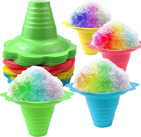 50 Pack 4 OZ Colorful Flower Shaped Snow Cone Cups,Small Plastic Shaved Ice Drip Cups Snack Ice Cream Bowls for Kids Party Summer Cookout Commercial Food Service in Saudi Arabia