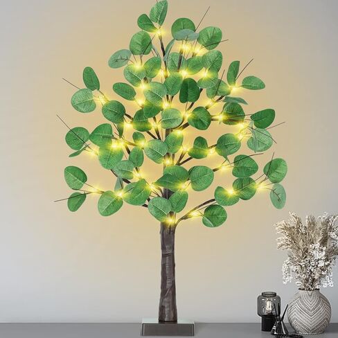 شجرة زيتون 24 بوصة مع أضواء - شجرة زيتون مضاءة بطول 2 قدم مع 36 مصباح LED، 12 فاكهة، 72 ورقة، شجرة زيتون صناعية مضاءة تعمل بالبطارية للديكور الداخلي in Kuwait