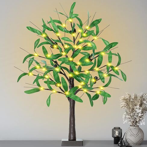 24 Inch Eucalyptus Tree with Lights - 2FT Lighted Eucalyptus Tree with 36 LED Lights, 72 Leaves, Timer Battery Operated Tabletop Artificial Lighted Tree for Decoration Inside in Saudi Arabia