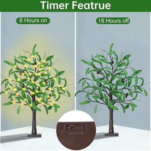 24 Inch Eucalyptus Tree with Lights - 2FT Lighted Eucalyptus Tree with 36 LED Lights, 72 Leaves, Timer Battery Operated Tabletop Artificial Lighted Tree for Decoration Inside in Saudi Arabia