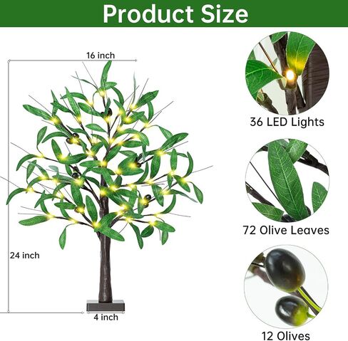 24 Inch Eucalyptus Tree with Lights - 2FT Lighted Eucalyptus Tree with 36 LED Lights, 72 Leaves, Timer Battery Operated Tabletop Artificial Lighted Tree for Decoration Inside in Saudi Arabia
