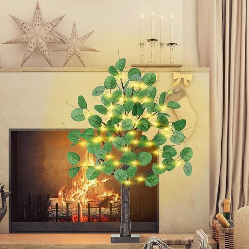 شجرة زيتون 24 بوصة مع أضواء - شجرة زيتون مضاءة بطول 2 قدم مع 36 مصباح LED، 12 فاكهة، 72 ورقة، شجرة زيتون صناعية مضاءة تعمل بالبطارية للديكور الداخلي in Kuwait