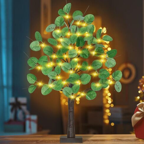 شجرة زيتون 24 بوصة مع أضواء - شجرة زيتون مضاءة بطول 2 قدم مع 36 مصباح LED، 12 فاكهة، 72 ورقة، شجرة زيتون صناعية مضاءة تعمل بالبطارية للديكور الداخلي in Kuwait