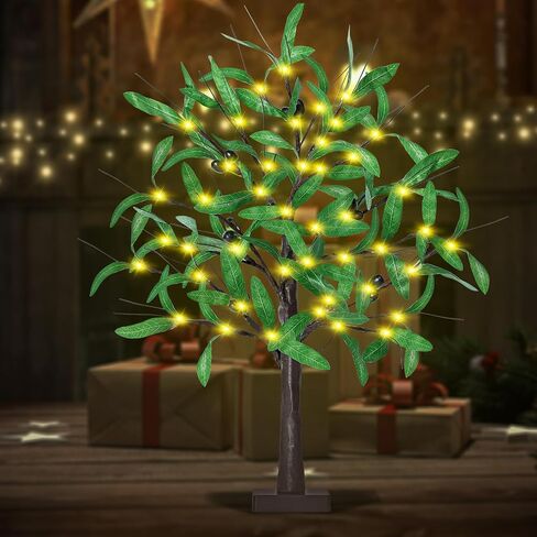 24 Inch Eucalyptus Tree with Lights - 2FT Lighted Eucalyptus Tree with 36 LED Lights, 72 Leaves, Timer Battery Operated Tabletop Artificial Lighted Tree for Decoration Inside in Saudi Arabia