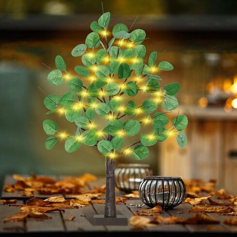 شجرة زيتون 24 بوصة مع أضواء - شجرة زيتون مضاءة بطول 2 قدم مع 36 مصباح LED، 12 فاكهة، 72 ورقة، شجرة زيتون صناعية مضاءة تعمل بالبطارية للديكور الداخلي in Kuwait