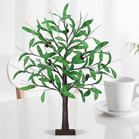 24 Inch Eucalyptus Tree with Lights - 2FT Lighted Eucalyptus Tree with 36 LED Lights, 72 Leaves, Timer Battery Operated Tabletop Artificial Lighted Tree for Decoration Inside in Saudi Arabia