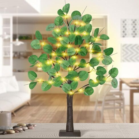 شجرة زيتون 24 بوصة مع أضواء - شجرة زيتون مضاءة بطول 2 قدم مع 36 مصباح LED، 12 فاكهة، 72 ورقة، شجرة زيتون صناعية مضاءة تعمل بالبطارية للديكور الداخلي in Kuwait