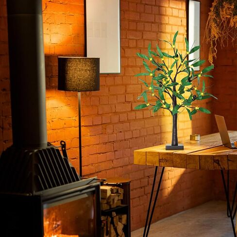 24 Inch Eucalyptus Tree with Lights - 2FT Lighted Eucalyptus Tree with 36 LED Lights, 72 Leaves, Timer Battery Operated Tabletop Artificial Lighted Tree for Decoration Inside in Saudi Arabia