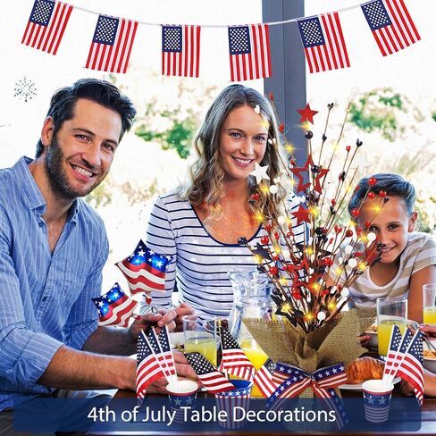 4th of July Decorations, 18 Inch 20LED Artificial Tree Patriotic Tabletop Decor, Battery Operated Artificial Star Tree LED Light for Independence Day 4th of July National Day Memorial Day Veteran Day in Kuwait