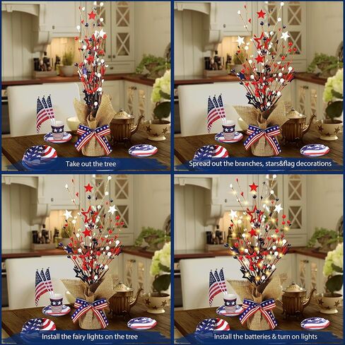 4th of July Decorations, 18 Inch 20LED Artificial Tree Patriotic Tabletop Decor, Battery Operated Artificial Star Tree LED Light for Independence Day 4th of July National Day Memorial Day Veteran Day in Kuwait