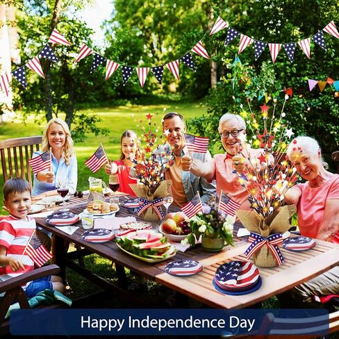 4th of July Decorations, 18 Inch 20LED Artificial Tree Patriotic Tabletop Decor, Battery Operated Artificial Star Tree LED Light for Independence Day 4th of July National Day Memorial Day Veteran Day in Kuwait