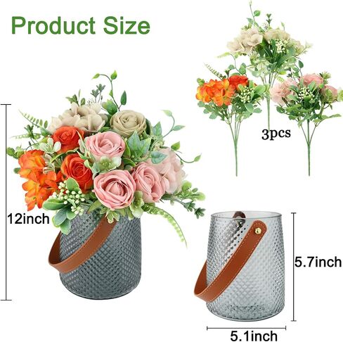 Fake Flowers with Vase, Silk Roses Artificial Flowers in Vase, Artificial Flower Arrangement for Home Decor, Centerpiece Table Decoration, Dining Table,Office(Gray-3Colors). in Saudi Arabia