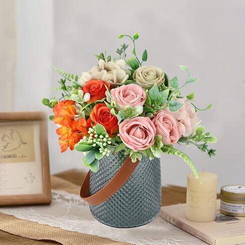 Fake Flowers with Vase, Silk Roses Artificial Flowers in Vase, Artificial Flower Arrangement for Home Decor, Centerpiece Table Decoration, Dining Table,Office(Gray-3Colors). in Saudi Arabia
