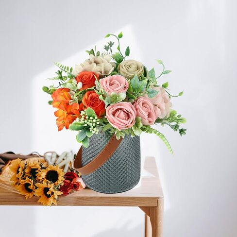 Fake Flowers with Vase, Silk Roses Artificial Flowers in Vase, Artificial Flower Arrangement for Home Decor, Centerpiece Table Decoration, Dining Table,Office(Gray-3Colors). in Saudi Arabia