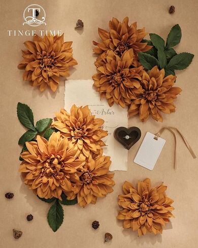 TINGE TIME زهور اصطناعية 20 قطعة من زهرة الداليا الحريرية الصناعية DIY باقات زفاف يدوية ترتيبات مركزية لحفلات استقبال المولود الجديد (برتقالي محروق) in Kuwait