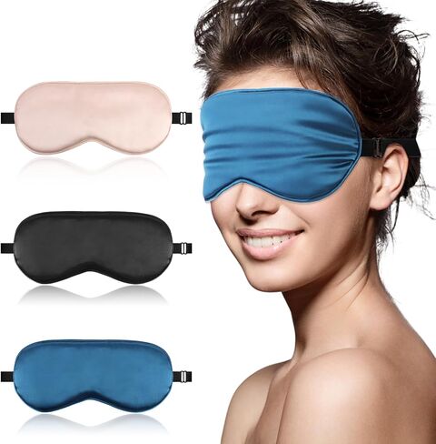 Silk Sleep Eye Mask 3PCS Side Sleeper Eye Covers, Blocking Light Eyes Mask, Sleep Eye Masks with Adjustable Strap, Silk Face Mask Sleep, Comfortable Blindfold Eyeshade for Women Men Traveling Airplane in Saudi Arabia