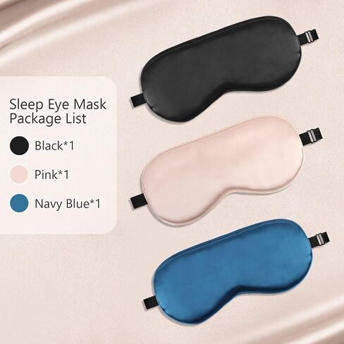 Silk Sleep Eye Mask 3PCS Side Sleeper Eye Covers, Blocking Light Eyes Mask, Sleep Eye Masks with Adjustable Strap, Silk Face Mask Sleep, Comfortable Blindfold Eyeshade for Women Men Traveling Airplane in Saudi Arabia