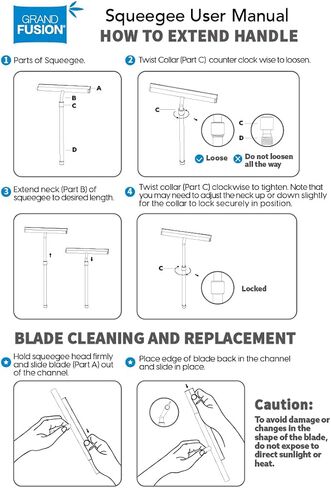 ممسحة دش جراند فيوجن بمقبض طويل للأبواب الزجاجية وجدران البلاط والمرايا والنوافذ. ممسحة تلسكوبية لتنظيف الزجاج. ممسحة حمام من الفولاذ المقاوم للصدأ، بعرض 10 بوصة، كروم - قطعة واحدة in Kuwait