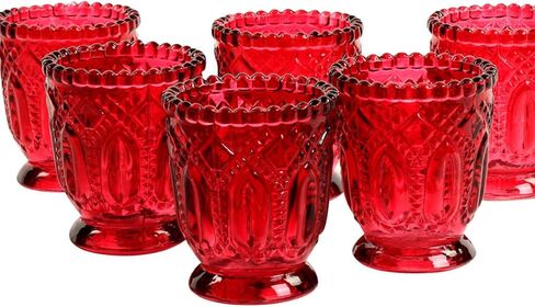 حامل شموع زجاجي عتيق من Koyal بسعر الجملة باللون الأحمر العنابي (عبوة من 6 قطع)، 3 × 2.75، كوب خفيف لشاي الزفاف بوهو in Saudi Arabia