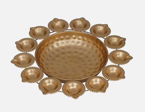 1 Layer Authentic Diya Shape Floating Flower Decorative Lotus Urli Bowl, Traditional Diwali Festival puja Decor Diya, Golden Candle Tea Light Holder Handcrafted for Home Decor, Metal, Gold in Saudi Arabia