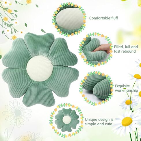 2 Pcs Flower Plush Throw Pillows Cute Flower Floor Pillow Seat Cushions Decorative Aesthetic Flower Seating Cushion for Kids Bedroom Sofa Chair Room Decor 13.8 Inch(Green) in Saudi Arabia