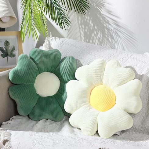 2 Pcs Flower Plush Throw Pillows Cute Flower Floor Pillow Seat Cushions Decorative Aesthetic Flower Seating Cushion for Kids Bedroom Sofa Chair Room Decor 13.8 Inch(Green) in Saudi Arabia