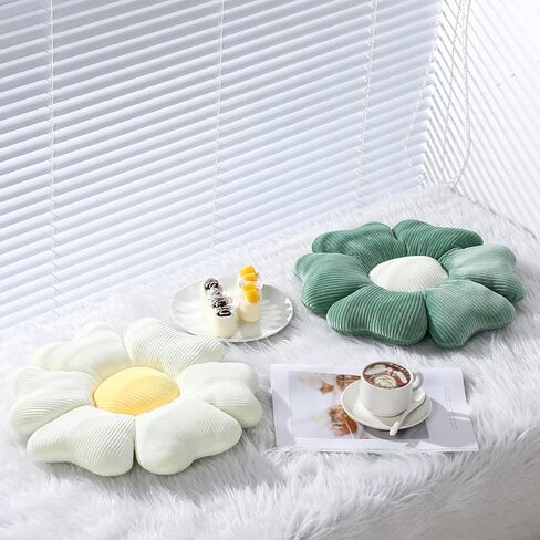 2 Pcs Flower Plush Throw Pillows Cute Flower Floor Pillow Seat Cushions Decorative Aesthetic Flower Seating Cushion for Kids Bedroom Sofa Chair Room Decor 13.8 Inch(Green) in Saudi Arabia
