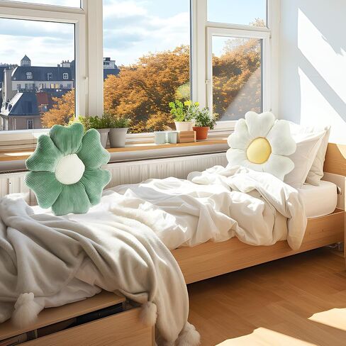 2 Pcs Flower Plush Throw Pillows Cute Flower Floor Pillow Seat Cushions Decorative Aesthetic Flower Seating Cushion for Kids Bedroom Sofa Chair Room Decor 13.8 Inch(Green) in Saudi Arabia