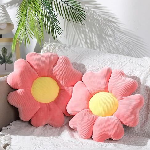 2 Pcs Flower Plush Throw Pillows Cute Flower Floor Pillow Seat Cushions Decorative Aesthetic Flower Seating Cushion for Kids Bedroom Sofa Chair Room Decor 13.8 Inch(Green) in Saudi Arabia