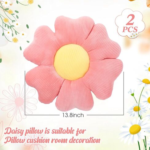 2 Pcs Flower Plush Throw Pillows Cute Flower Floor Pillow Seat Cushions Decorative Aesthetic Flower Seating Cushion for Kids Bedroom Sofa Chair Room Decor 13.8 Inch(Green) in Saudi Arabia