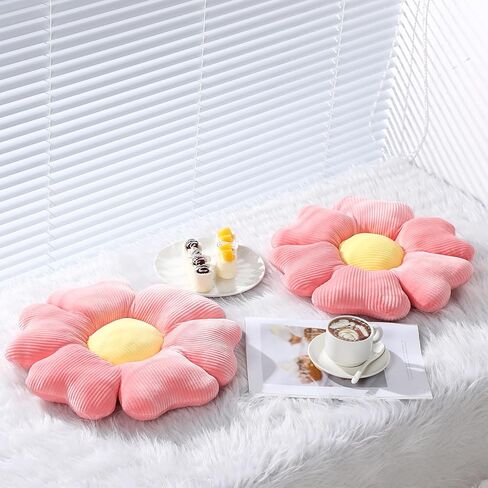 2 Pcs Flower Plush Throw Pillows Cute Flower Floor Pillow Seat Cushions Decorative Aesthetic Flower Seating Cushion for Kids Bedroom Sofa Chair Room Decor 13.8 Inch(Green) in Saudi Arabia